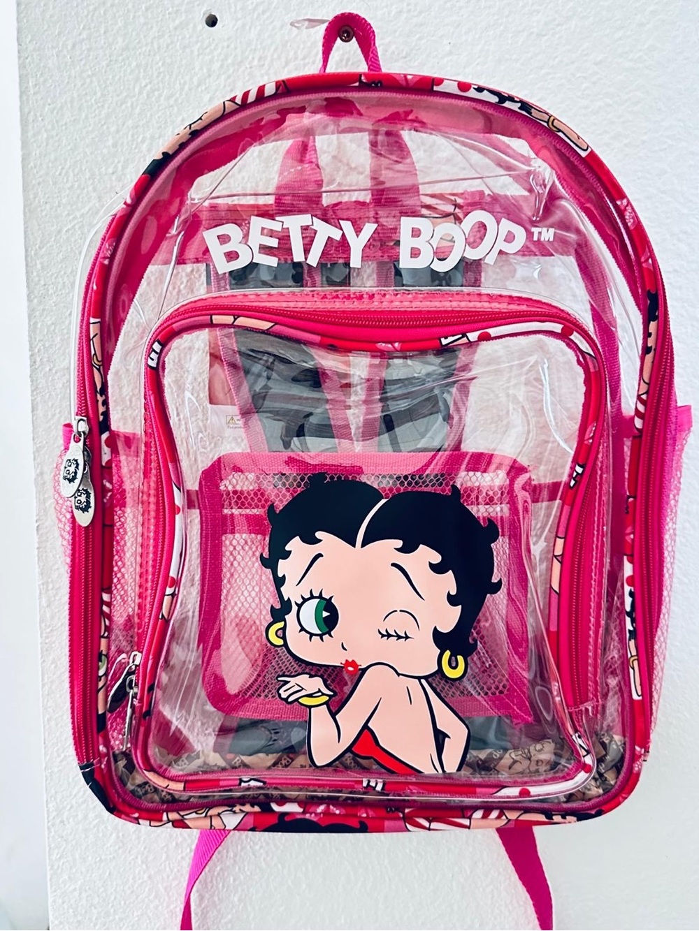 Betty Boop Pink Clear Backpack with Cartoon Graphic